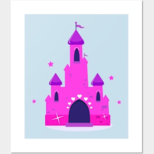 Pink Princess Castle Illustration Posters and Art